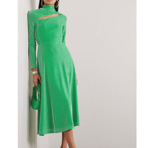 Rotate Birger Kelly Green Metallic Slit Stretch Midi Dress 6